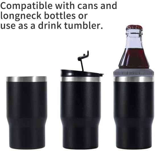 14oz 4 in 1 Stainless Steel Can Cooler Beer Bottle Insulator With 2 Lids for 12oz can&bottle, Double walled insulated Thermocooler &Travel Mug Holder Keeping Your Bevearge Cold (Rose red)