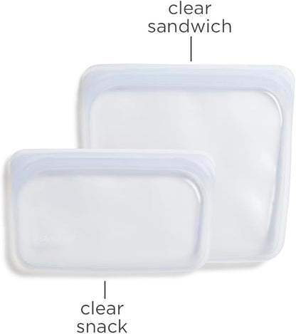 Stasher Reusable Silicone Food Storage Bags, Snack, Sandwich 2-Pack, Clear | Food-Safe Silicone, BPA-Free, Leak-Free, Eco-Friendly, Dishwasher, Lunch Bag, Travel Containers, Meal Prep, Lunch, Travel