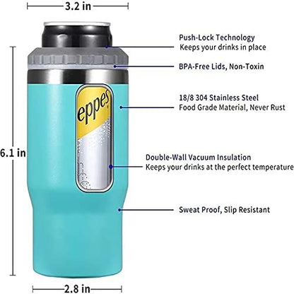 4 in 1 Stainless Steel Can/Bottle Insulator, 14oz Two-Way Lids SUS Insulated Can Cooler, Beer Bottle holder (Orange)