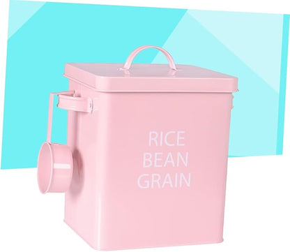 Pink Pet Food Storage Barrel Airtight Metal Container with Spoon for Dog and Cat Food Moisture- Durable Design for Grain Storage