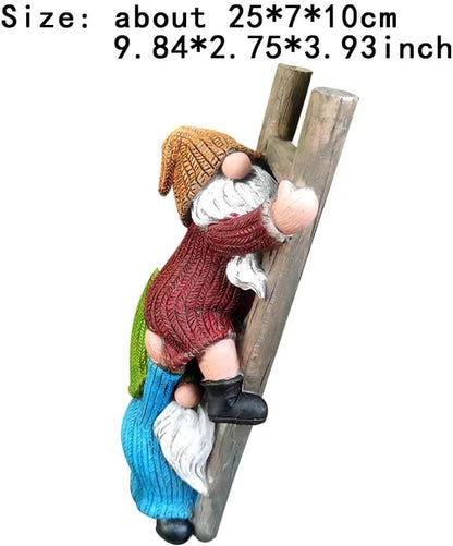 Garden Gnome Statue, Funny Climbing Ladder Gnomes Figurine Resin Sculpture Outdoor Decor for Patio Yard Lawn Porch Ornaments Gift