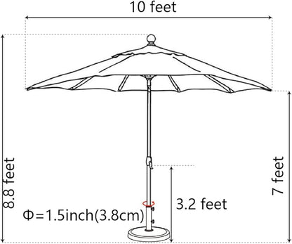 EliteShade USA 10-Year-Non-Fading 10Ft Market Umbrella Patio Umbrella Outdoor Table Umbrella with Ventilation, Logo Red