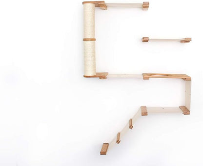 CatastrophiCreations Deluxe Cat Fort Wall Mounted Lounge Climb and Play Furniture Cat Tree Shelves DLF11ENCH English Chestnut Bamboo/Charcoal Gray Canvas
