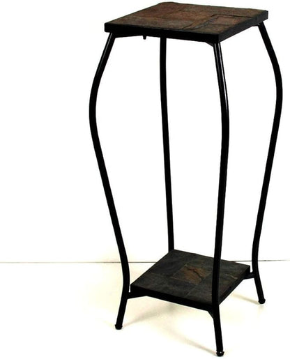 Zhongma 2 Tier 30" Tall Plant Stand with Colorful Slate Top for Balcony, Home, Garden, Backyard Patio with Adjustable Leveling Feet