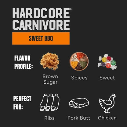 Hardcore Carnivore Sweet BBQ Rub for Pork, Ribs & Chicken, 12.25oz | Sweet and Savory BBQ Rub Perfect for Ribs, Pulled Pork and Chicken. MSG-Free & Gluten Free
