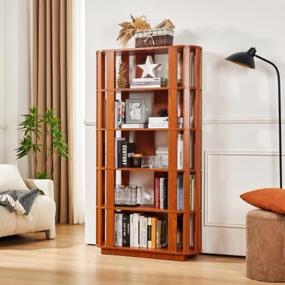 Tall Book Shelf Unit Combo, 5 Layer Storage Shelves Organizer, Modular Open Back Grid Bookcase for Home Office Decor, Dark Oak