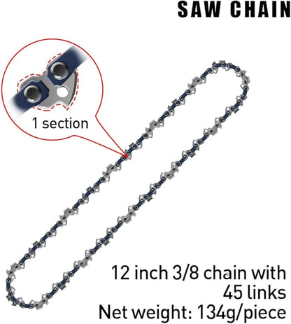 12-Inch Chainsaw Chain 4-Pack – 3/8" LP Pitch, .050" Gauge, 45 Drive Links, Semi-Chisel Replacement Chain for 12" Electric Mini Chainsaw and Pole Pruner