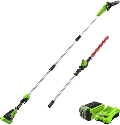 Greenworks 40V 10" Brushless Pole Saw + Pole Hedge Combo, 2.5Ah Battery and Charger Included