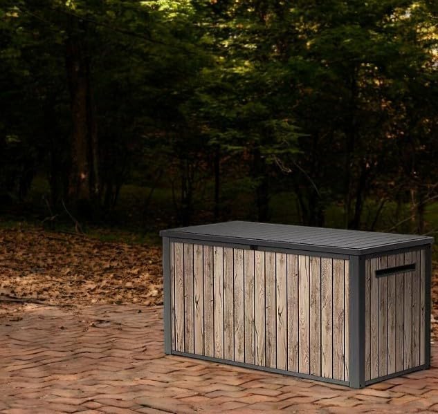 170-Gallon Outdoor Storage Deck Box, Weather-Resistant, (Ash Wood Brown)