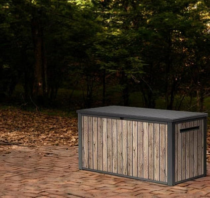 170-Gallon Outdoor Storage Deck Box, Weather-Resistant, (Ash Wood Brown)