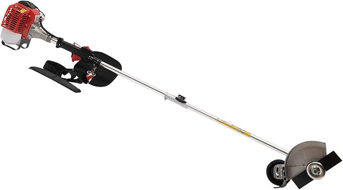 YIYIBYUS 26CC Weed Wacker Eater Gas Powered, 2-Cycle 5.74FT String Trimmer/Edger with Two Blade Heads, Lawn Mower Hedge Trimmer with Rubber Handle & Shoulder Strap