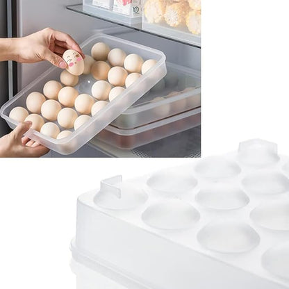 Jilukibo Egg Holder for Refrigerator with Lid, 24 Count Tray Carrier Storage Box for Fridge, Stackable Clear Plastic Container Dispenser Keep Fresh