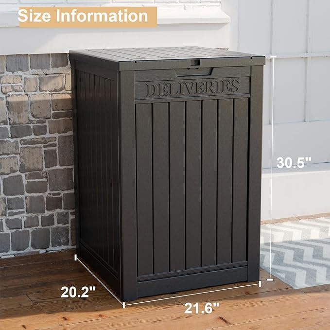 EasyUp Outdoor Package Delivery Box, 48-Gallon Lockable Parcel Drop Box, Large Double-Walled Resin Weatherproof Storage Deck Box for Porch and Patio (Black)