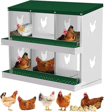 Chicken Nest Box, 6-Compartment Egg-Laying Box, Metal Hen House, Convenient for Collecting Eggs - Ventilated Poultry House Equipment - Suitable for Hens, Ducks, Green, Without Stand