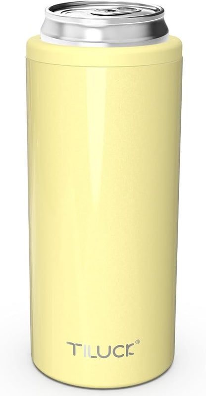 TILUCK Skinny Can Cooler, Stainless Steel Insulated Slim Cans, 12 oz | Beer & Hard Seltzer, Doucle-Walled Stainless Steel Insulated Slim Cans, Slim 12 oz(Lemon)