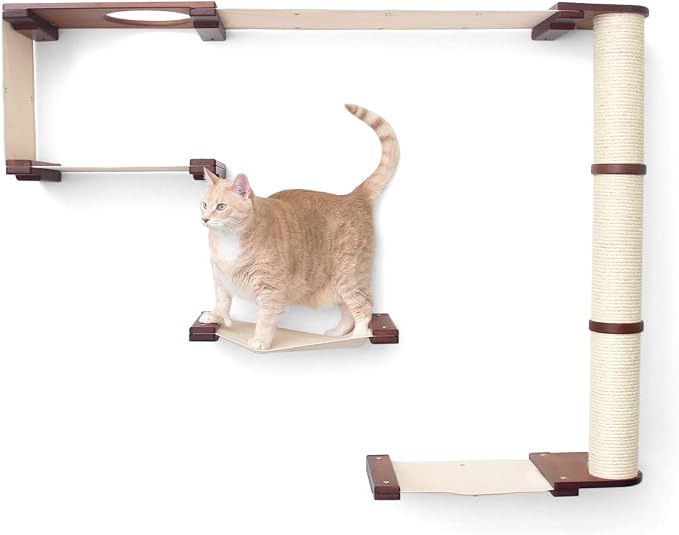 CatastrophiCreations Cat Mod Climb Track Handcrafted Wall Mounted Cat Tree Shelves, English Chestnut/Natural, One Size (528375911ENNAT)