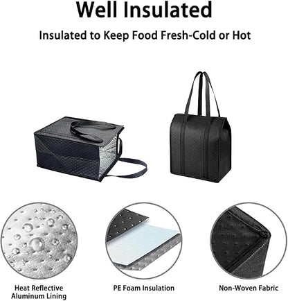2-Pack 18L Black Insulated Grocery Bags with Zipper | Reusable 3-Layer Insulated Cooler Bags, Foldable for Shopping, Camping & Beach Trips
