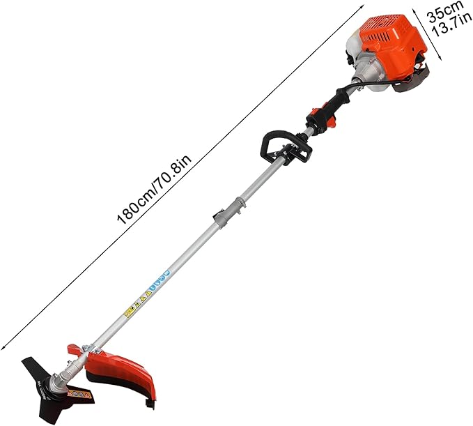 52cc 2 Stroke Gas Weed Wacker, Multi-Functional Gas Powered Brush Cutter, 5 in 1 Tool Weed Wackers, Cordless Hedge Trimmer, Gas Weed Wacker Yard Care Tools, Lightweight Weed Eater Orange