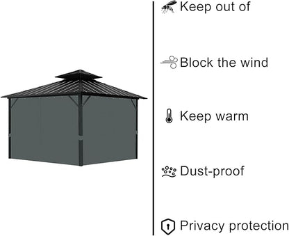 Gazebo Universal Replacement Privacy Curtain, 12'X14' Gazebo Curtains Outdoor Waterproof, 4-Panels Sidewall with Zipper for Patio, Garden and Backyard (Only Curtains, 12'X14', Gray)