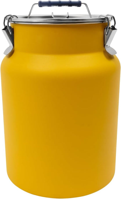 12L/3.17Gal Stainless Steel Airtight Canister Yellow Round Food Storage Canisters with Airtight Lid&Locking Clamp Rice Cereal Grain Canisters Container Bucket for Rice Milk Jug Coffee Bean Storage
