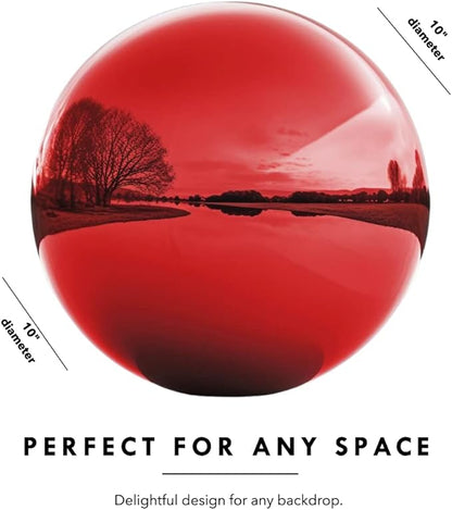 10 Inch Stainless Steel Gazing Globe,v2croft Hollow Ball Mirrored Surface Polished Shiny Sphere,Garden Stainless Steel Gazing Ball for Outdoor Lawn Pond Yard Ornament(red)