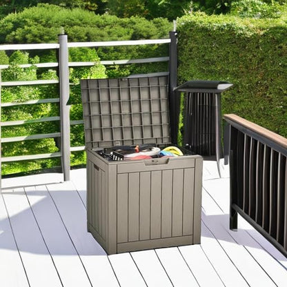 YITAHOME 31 Gallon Outdoor Storage Deck Box, Waterproof Resin Package Delivery and Storage Box with Lockable Lid for Patio Furniture Cushions, Pool Accessories, Garden Tools, Taupe