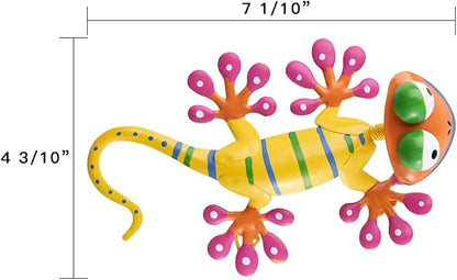 hogardeck Metal Gecko Outdoor Wall Decor, 4 Pack Lizard Art Garden Sculptures & Statues with Shaking Head Spring Decor for Front Yard Fence Patio