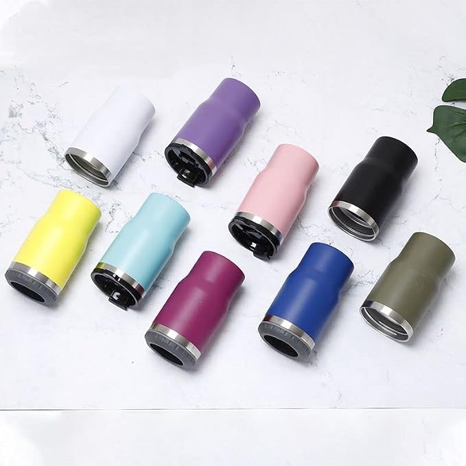 14oz 4 in 1 Stainless Steel Can Cooler Beer Bottle Insulator With 2 Lids for 12oz can&bottle, Double walled insulated Thermocooler &Travel Mug Holder Keeping Your Bevearge Cold (Rose red)