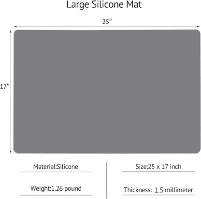 Silicone Mats for Kitchen Counter, Thicker 0.06", 25 x 17 inches Multipurpose Table Mat, Silicone Pad Desk Work Mat, Nonstick Nonskid Heat-Resistant Pad, Placemat, Dark Gray