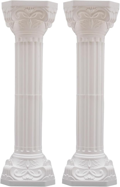 Roman Column Pedestal, Plastic White Columns for Weddings Indoor/Outdoor Roman Pillar Stand for Table Sculptures, Vase, Garden Decor (2PCS, 10.6 x 34.6 Inch Round)