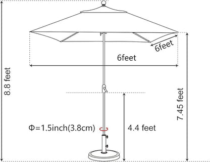 EliteShade USA 10-Year-Non-Fading 6x6Ft Square Market Umbrella Patio Outdoor Table Umbrella with Ventilation, Burgundy