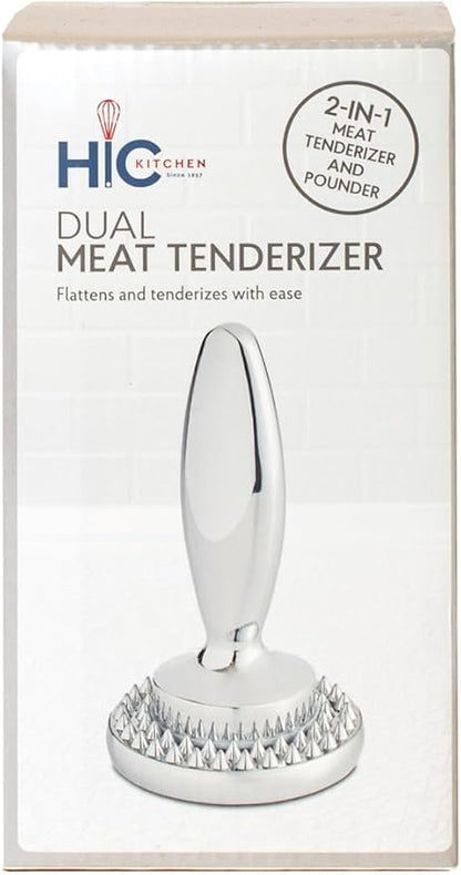 HIC Kitchen Dual Sided Meat Tenderizer Marinating Prep Tool, Chrome-Plated Zinc, 835 Grams, For Flattening Cutlets And Tenderizing Meat