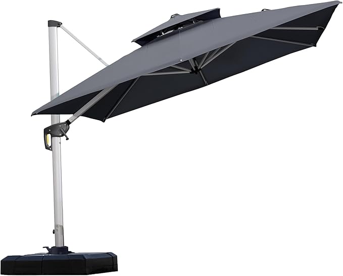 PURPLE LEAF 9ft Patio Umbrella Outdoor Square Umbrella Large Cantilever Umbrella Windproof Offset Heavy Duty Sun for Garden Deck Pool Patio, Grey