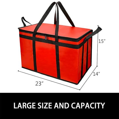 Bodaon 3-Pack Insulated Food Delivery Bag for Hot and Cold Meal, XXX-Large Cooler Bags, Grocery Tote Insulation Bag for Catering, Pizza Warmer, Red