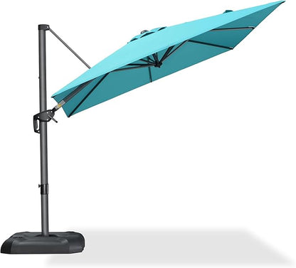 PURPLE LEAF 8 Feet Patio Umbrella Outdoor Cantilever Square Umbrella Aluminum Offset Umbrella with 360-degree Rotation for Garden Deck Pool Patio, Turquoise Blue