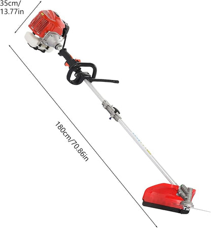 String Trimmer Cordless,5 in 1(Included Brush Cutter, Pruner, Strimmer, Hedge Trimmer and Extension Pole),Petrol Weed Wacker,2 Stroke Red