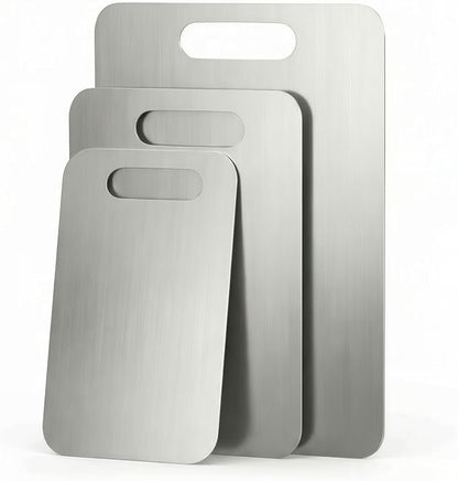 3 PCS Stainless Steel Cutting Boards for Kitchen, Non Toxic Chopping Boards for Meat, Fruits & Break, Dishwasher Safe, (15.3"x11", 13.4"x9", 11.8"x8")