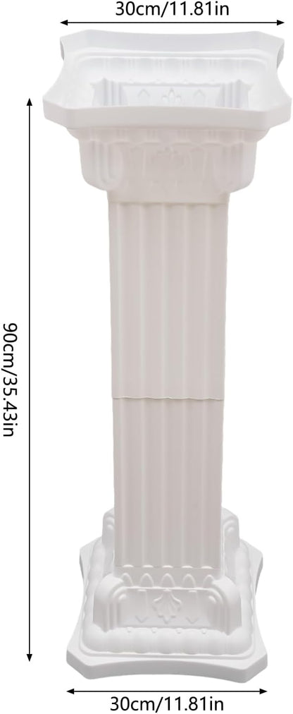 Roman Column Pedestal, Plastic White Columns for Weddings Indoor/Outdoor Roman Pillar Stand for Table Sculptures, Vase, Garden Decor (4PCS, 11.8 x 35.4 Ihch Square)