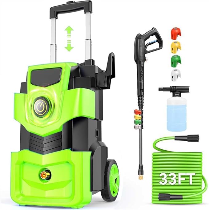 Professional Pressure Cleaner 5000 PSI,4.0 GPM Heavy Duty Power Cleaner with 4 Nozzles,Foam Cannon,33FT Hose and 500ml Soap Bottle for Home/Cars(Green)