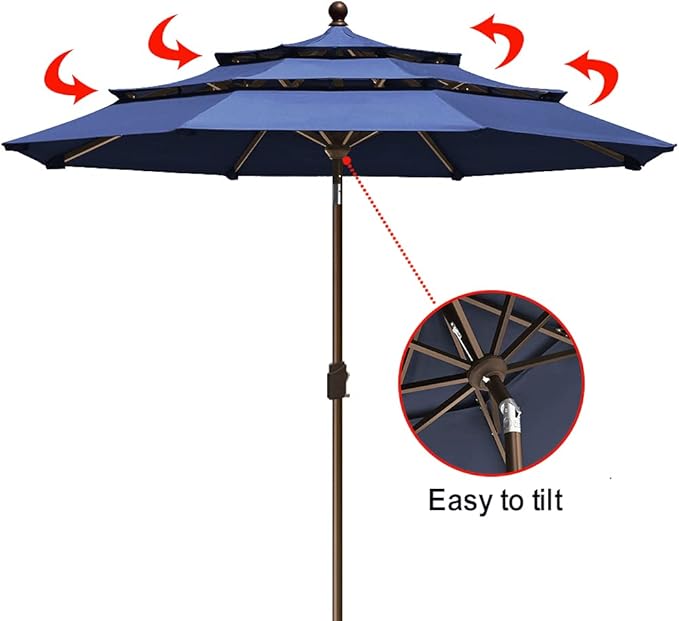 EliteShade USA 10-Year-Non-Fading 9Ft 3 Tiers Market Umbrella Patio Umbrella Outdoor Table Umbrella with Ventilation, Navy Blue