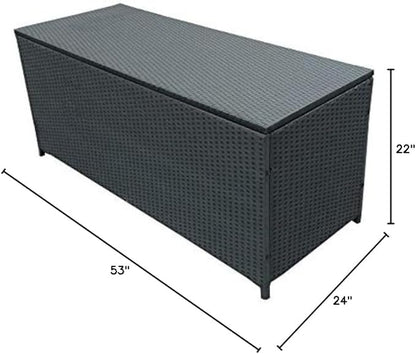 Oakland Living Charcoal Black Indoor and Outdoor Balcony Patio Deck Porch Pool 113 Gallon Wicker Storage Box Trunk Bin with Metal Frame