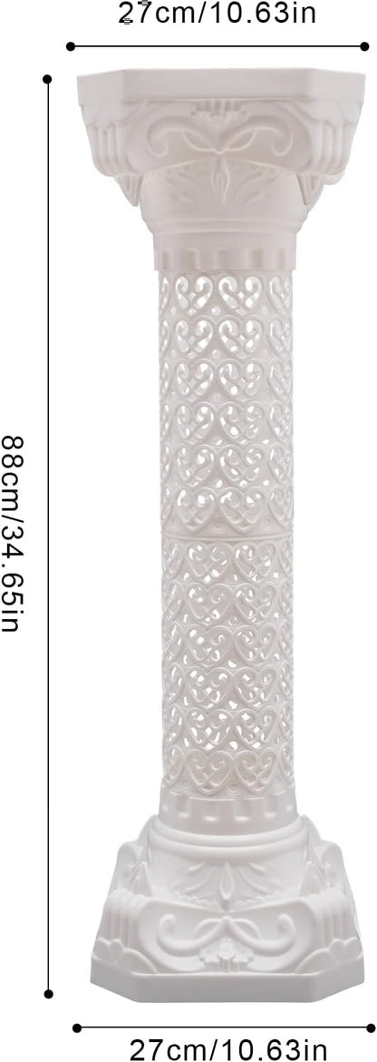 Roman Column Pedestal, Plastic White Columns for Weddings Indoor/Outdoor Roman Pillar Stand for Table Sculptures, Vase, Garden Decor (2PCS, 10.6 x 34.6 Inch Fretwork)