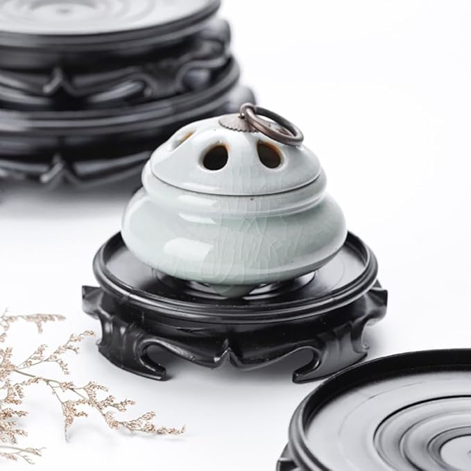 GOLDY&WENDY Round Vase Display Stand 3.5 Inch Black Imitation Wood Style Base Handmade Resin Pedestal