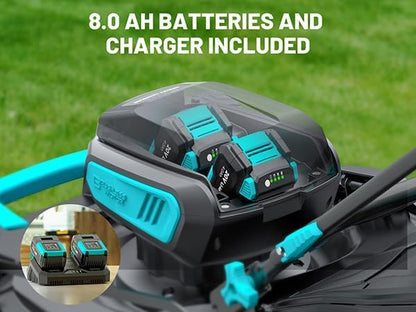 40V 21.1 inch Self-Propelled Lawn Mower Cordless, 3-in-1 Brushless Electric Lawn Mower with 6-Position Cutting Height Adjustment, 2 * 8.0Ah Battery & Dual Charger Included