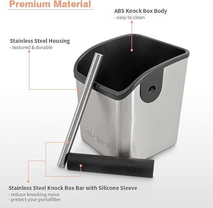 Coffee Knock Box Espresso Accessories - Home Use Small Coffee Grounds Puck Knock Box Stainless Steel with Tamping Mat for Espresso Machine