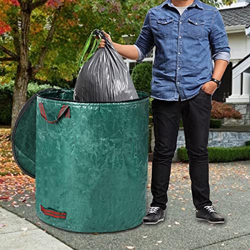 4 Pack 72 Gallons Reusable Yard Waste Bags with Lid Extra Large Lawn Leaf Bags Heavy Duty with 4 Handles Garden Waste Bags Container for Clean Up Outdoor Debris Leaves Grass Clippings