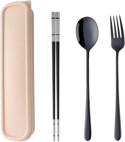 3 PCS Outdoor Flatware Set Fork Spoon Chopsticks/Travel Flatware Set with a Case