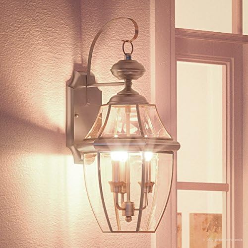 Urban Ambiance Luxury Colonial Outdoor Wall Light, Large Size: 22.5" H x 12.25" W, with Tudor Style Elements, Versatile Design, Classy Aged Silver Finish and Beveled Glass, UQL1147