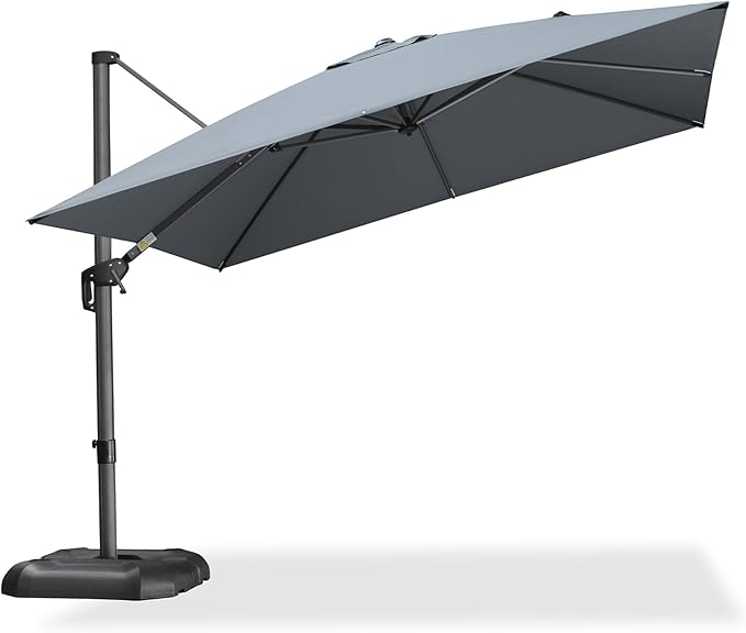 PURPLE LEAF 10 Feet Patio Umbrella Outdoor Cantilever Square Umbrella Aluminum Offset Umbrella with 360-degree Rotation for Garden Deck Pool Patio, Light Grey