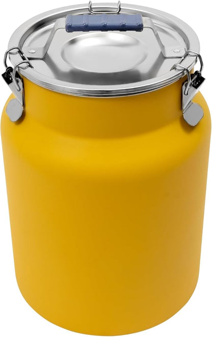12L/3.17Gal Stainless Steel Airtight Canister Yellow Round Food Storage Canisters with Airtight Lid&Locking Clamp Rice Cereal Grain Canisters Container Bucket for Rice Milk Jug Coffee Bean Storage
